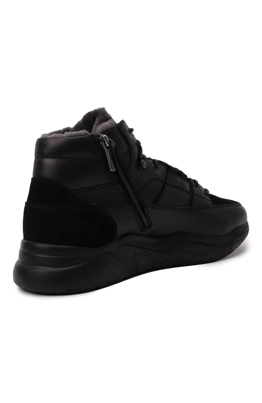 Мужские кожаные кроссовки DOUCAL'S черного цвета, арт. DU2902JUSTPM533NN00 | Фото 4 (Материал утеплителя: Натуральный мех; Стили: Классический; Подошва: Массивная)