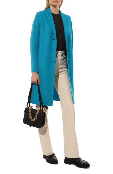 Женское шерстяное пальто HARRIS WHARF LONDON голубого цвета, арт. A1331MLX | Фото 2 (Рукава: Длинные; Материал внешний: Шерсть; Длина (верхняя одежда): До колена)