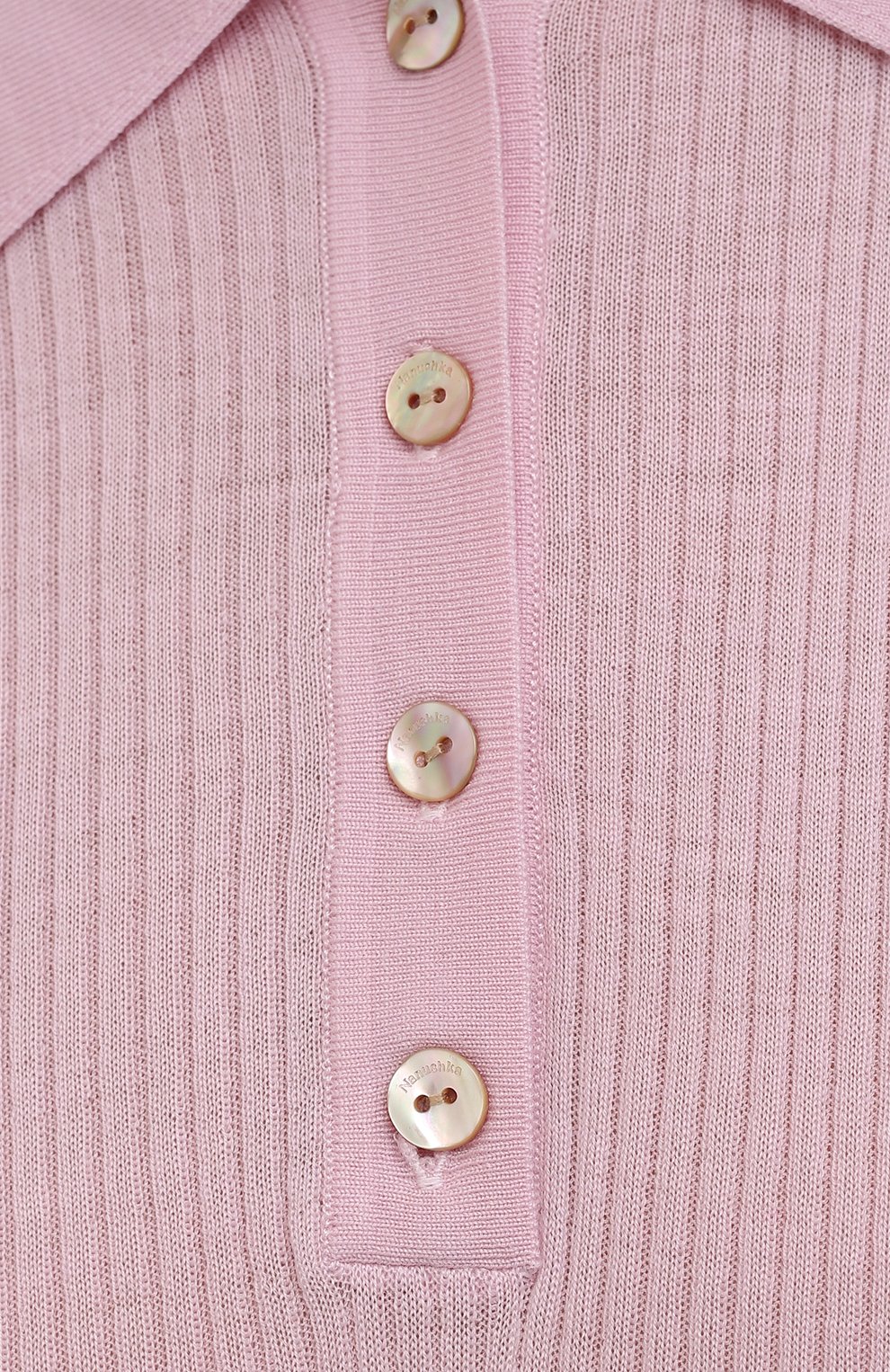 Женское шерстяное поло NANUSHKA розового цвета, арт. NW21PFTP01032 | Фото 5 (Материал внешний: Шерсть; Рукава: Короткие; Длина (для топов): Стандартные; Кросс-КТ: Трикотаж; Стили: Кэжуэл)