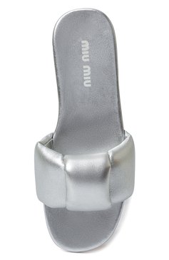 Женские кожаные шлепанцы MIU MIU серебряного цвета, арт. 5XX546-3LAB-F0118-005 | Фото 6 (Подошва: Плоская)