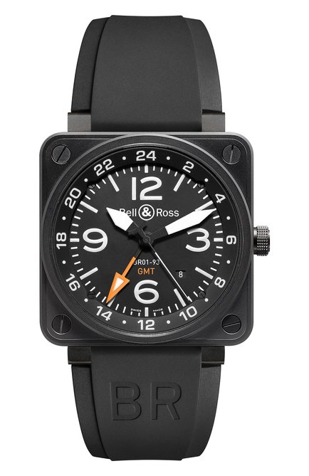 Женские часы gmt 24h BELL&ROSS бесцветного цвета, арт. BR0193-GMT | Фото 1 (Материал корпуса: Сталь; Цвет циферблата: Чёрный; Механизм: Автомат)