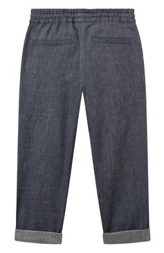Детские брюки изо льна и хлопка BRUNELLO CUCINELLI темно-синего цвета, арт. BS457P503A | Фото 2 (Случай: Повседневный; Материал внешний: Хлопок, Лен)