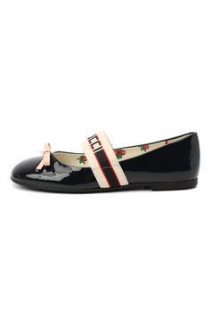 Детские балетки GUCCI синего цвета, арт. 552971/0IRA0 | Фото 2 (Материал внутренний: Натуральная кожа; Региональные ограничения белый список (Axapta Mercury): RU; Девочки-школьная форма: Классическая обувь; Длина стельки: 22, 22,6)