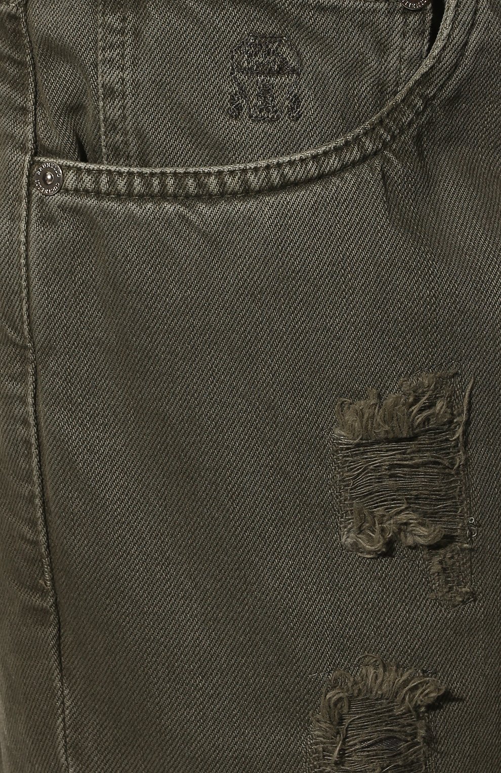 Мужские джинсы BRUNELLO CUCINELLI хаки цвета, арт. M262PX2340 | Фото 5 (Силуэт М (брюки): Прямые; Кросс-КТ: Деним; Длина (брюки, джинсы): Стандартные; Стили: Милитари; Материал внешний: Хлопок, Деним; Детали: Потертости)
