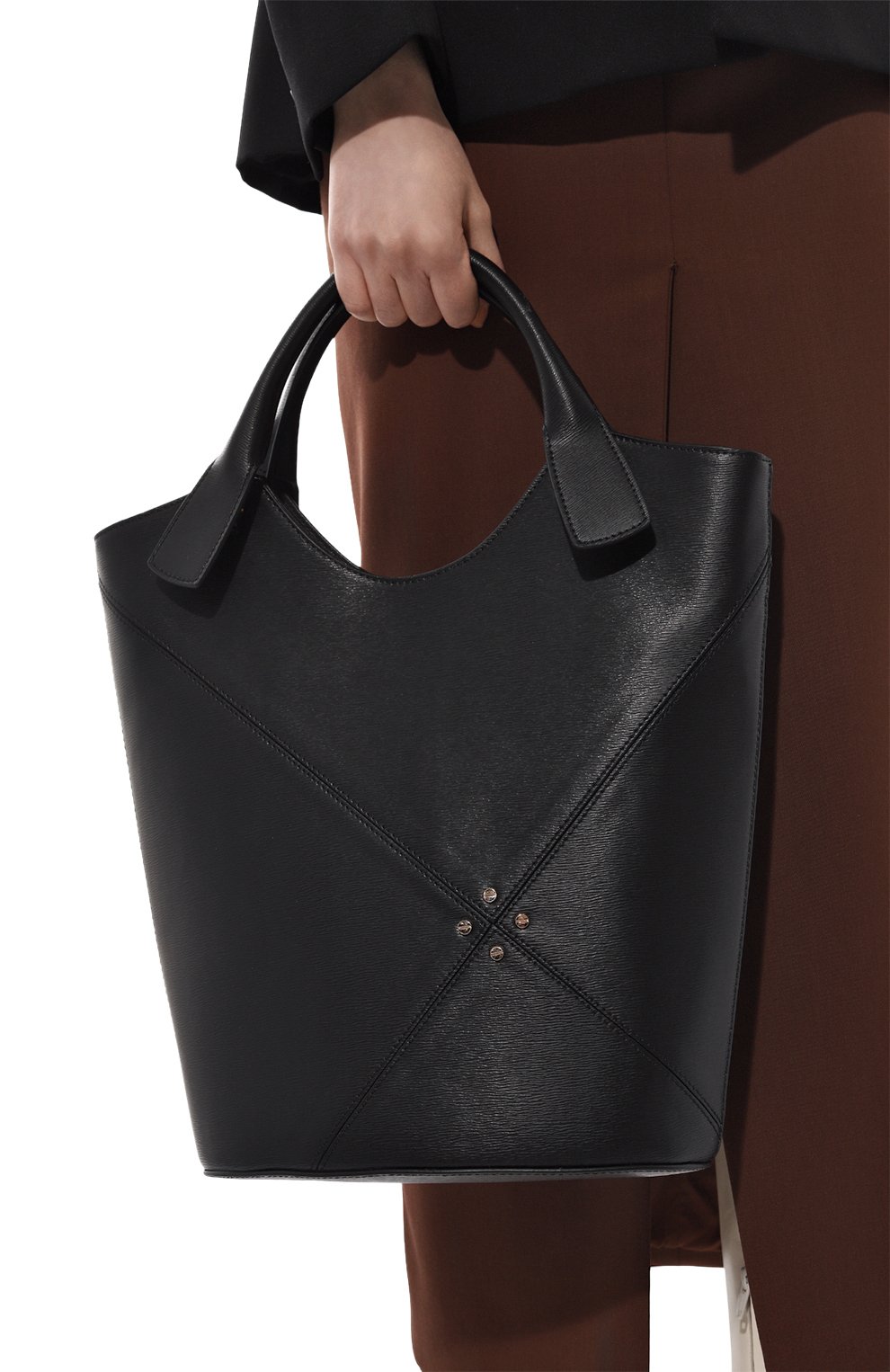Женский сумка-тоут quarter large BORBONESE черного цвета, арт. 933670 | Фото 2 (Сумки-технические: Сумки-шопперы; Материал: Натуральная кожа; Размер: large)