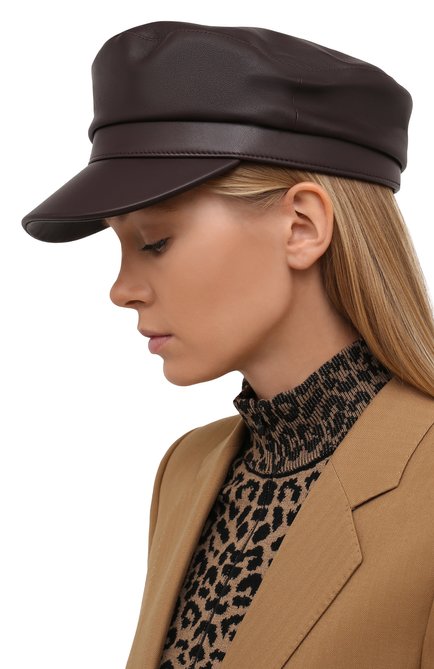 Женская кожаная кепка YVES SALOMON темно-коричневого цвета, арт. 22WAA002XXAPXX | Фото 2 (Материал: Натуральная ко�жа)