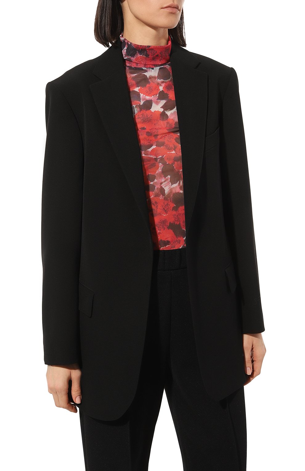 Женский жакет DRIES VAN NOTEN черного цвета, арт. 231-010403-6060 | Фото 3 (Материал внешний: Шерсть, Синтетический материал; Случай: Повседневный; 1-2-бортные: Однобортные; Материал подклада: Вискоза; Женское Кросс-КТ: Жакет-одежда; Стили: Кэжуэл)