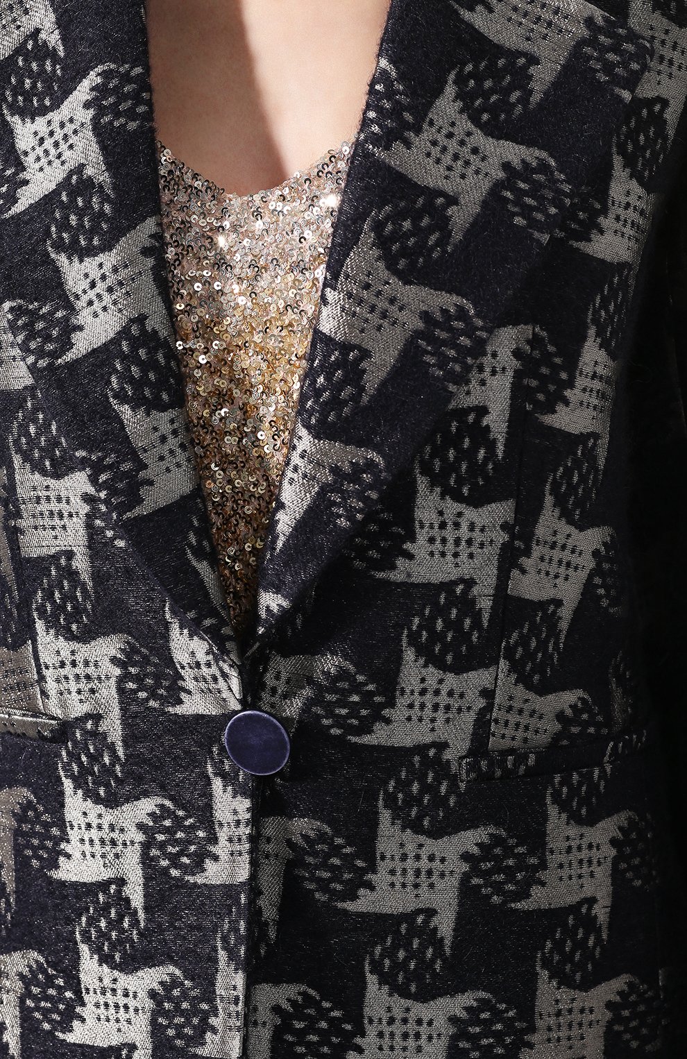 Женский жакет GIORGIO ARMANI синего цвета, арт. 9WHGG0AF/T018M | Фото 5 (Материал внешний: Шерсть, Синтетический материал; Рукава: Длинные; Длина (для топов): Стандартные; Случай: Формальный; 1-2-бортные: Однобортные; Женское Кросс-КТ: Жакет-одежда; Материал подклада: Шелк)