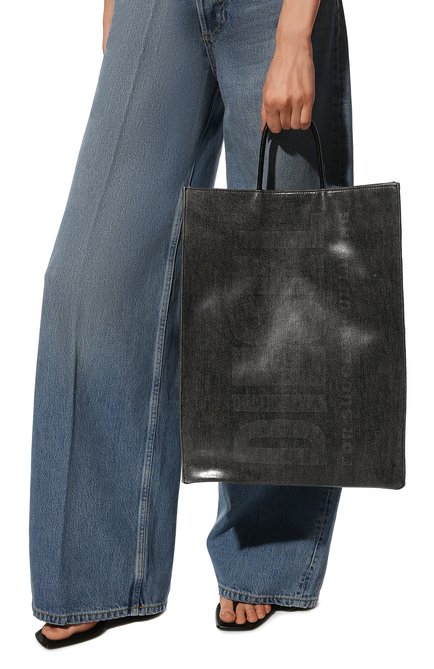 Женский сумка-шопер dsl DIESEL черного цвета, арт. X08919/P4637 | Фото 2 (Ремень/цепочка: На ремешке; Материал: Экокожа; Размер: large; Сумки-технические: Сумки-шопперы)