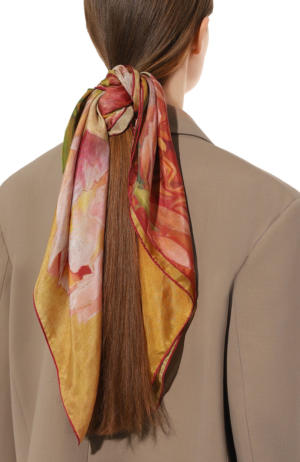 Женский шелковый платок розы GOURJI разноцветного цвета, арт. T23ROSE7R/1 | Фото 3 (Принт: С принтом; Материал: Текстиль, Шелк; Материал сплава: Проставлено; Нос: Не проставлено)