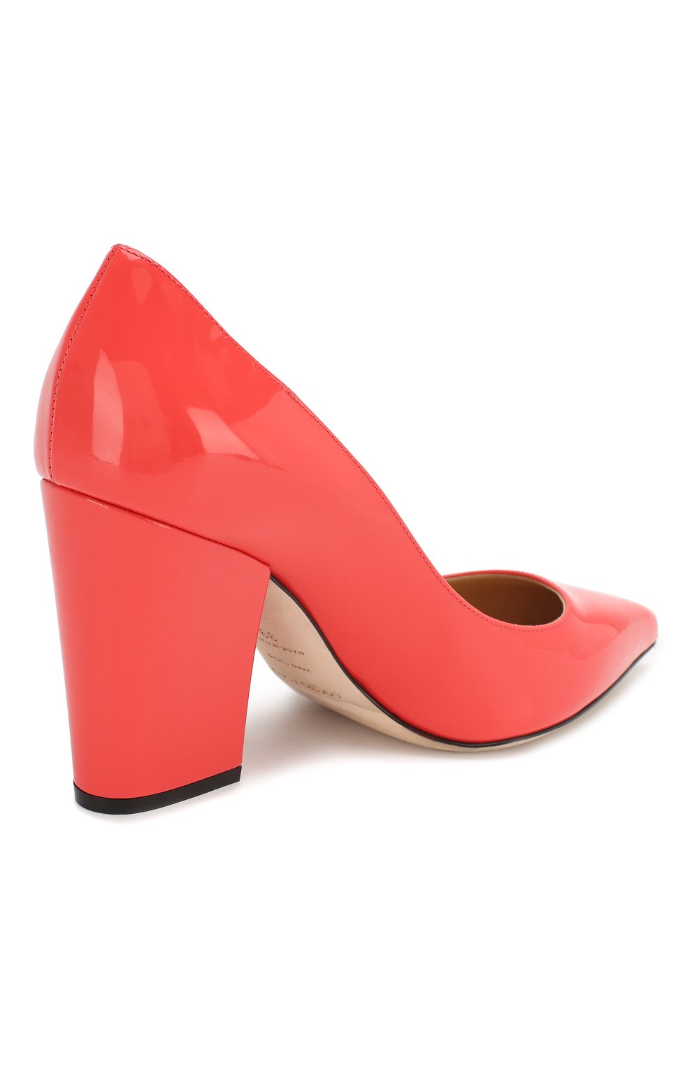 Женские кожаные туфли SERGIO ROSSI кораллового цвета, арт. A85322-MVIV01 | Фото 4 (Каблук высота: Высокий; Материал внутренний: Натуральная кожа; Каблук тип: Устойчивый; Подошва: Плоская)