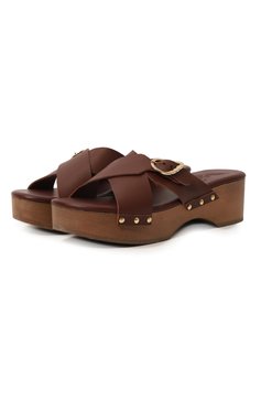 Женские кожаные сабо marilisa ANCIENT GREEK SANDALS темно-коричневого цвета, арт. MARILISA CL0G | Фото 1 (Подошва: Платформа; Каблук высота: Низкий; Материал внутренний: Натуральная кожа; Материал сплава: Проставлено; Каблук тип: Устойчивый; Драгоценные камни: Проставлено)
