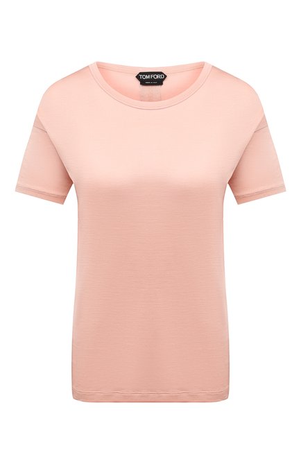 Женская шелковая футболка TOM FORD светло-розового цвета, арт. TSJ383-FAX835 | Фото 1 (Длина (для топов): Стандартные; Материал внешний: Шелк; Рукава: Короткие; Стили: Гламурный; Принт: Без принта; Женское Кросс-КТ: Футболка-одежда; Региональные ограничения белый список (Axapta Mercury): RU)