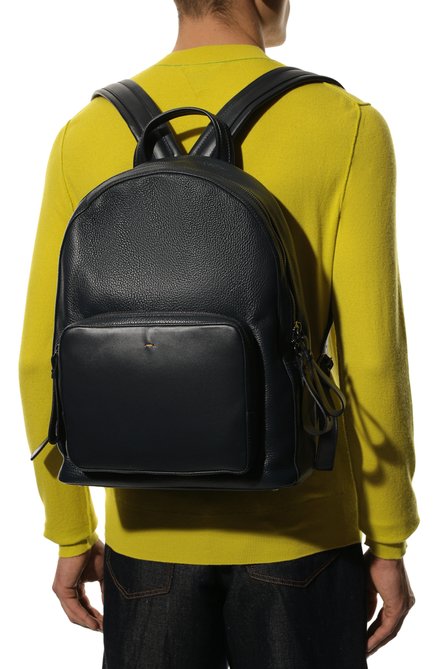Мужской кожаный рюкзак DOUCAL'S темно-синего цвета, арт. DZ0005--02PT5790B26 | Фото 2 (Размер: large; Материал: Натуральная кожа; Стили: Классический)