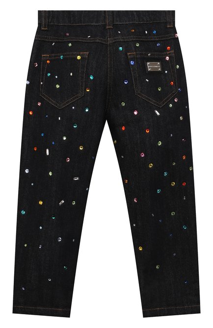 Детские джинсы DOLCE & GABBANA темно-синего цвета, арт. L52F08/LDA26/2-6 | Фото 2 (Материал внешний: Хлопок; Детали: Декор; Кросс-КТ: джинсы; Ростовка одежда: 2 года | 92 см, 3 года | 98 см, 4 года | 104 см, 5 лет | 110 см, 6 лет | 116 см)
