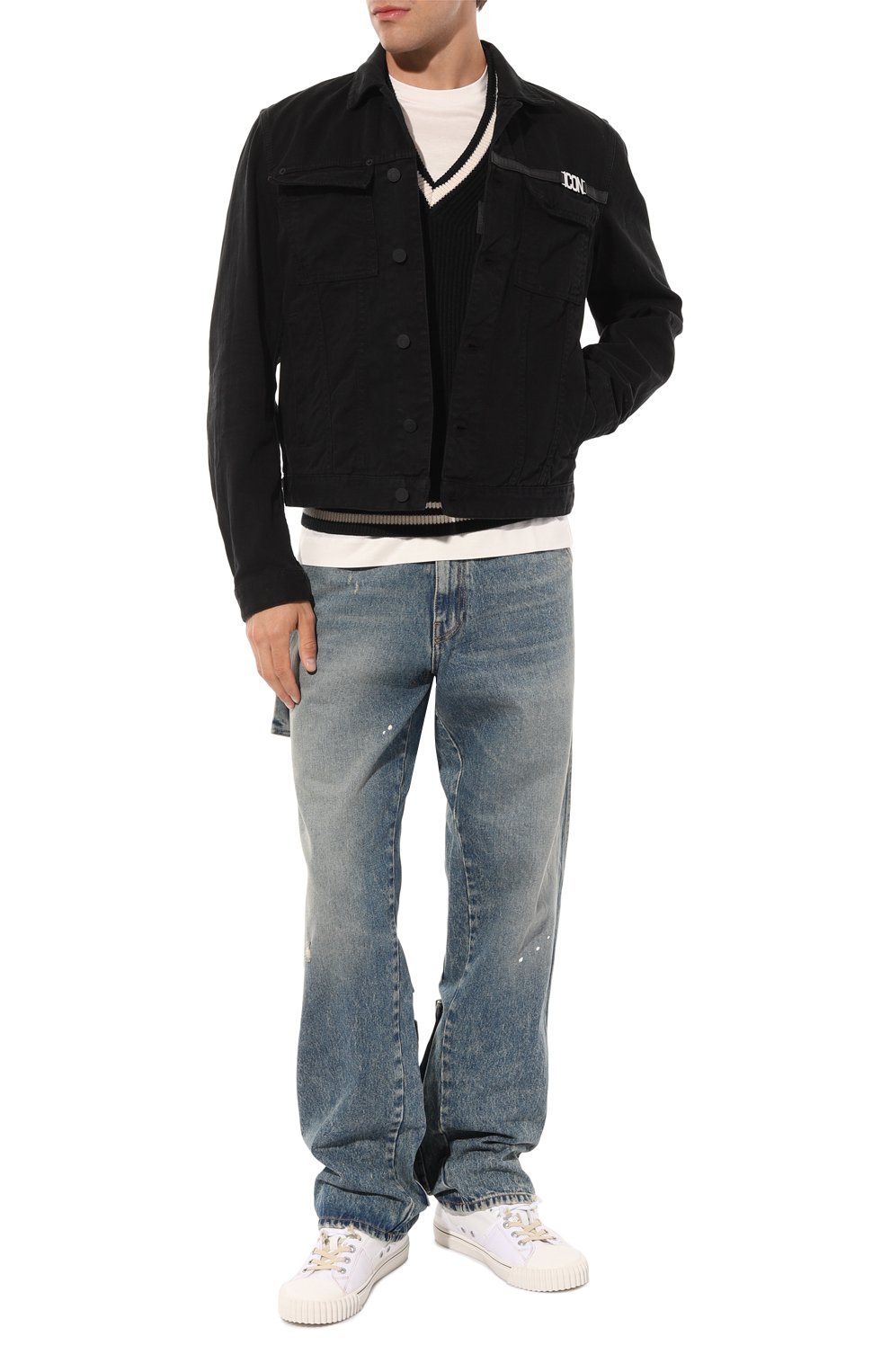 Мужская джинсовая куртка icon DSQUARED2 черного цвета, арт. S79AM0052/S47925 | Фото 2 (Кросс-КТ: Куртка, Деним; Рукава: Длинные; Материал сплава: Проставлено; Материал внешний: Хлопок, Деним; Драгоценные камни: Проставлено; Длина (верхняя одежда): Короткие; Стили: Кэжуэл)