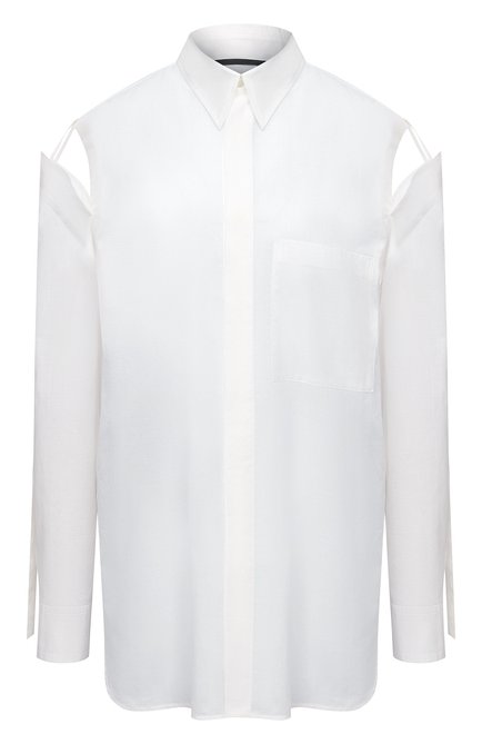 Женская хлопковая рубашка Y`S белого цвета, арт. YM-B41-031 | Фото 1 (Материал внешний: Хлопок; Длина (для топов): Удлиненные; Рукава: Длинные; Женское Кросс-КТ: Рубашка-одежда; Принт: Без принта; Стили: Гранж)