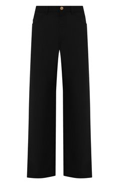 Мужские шерстяные брюки VERSACE черного цвета, арт. A88938/1F01050 | Фото 1 (Стили: Ретро; Материал внешний: Шерсть; Длина (брюки, джинсы): Стандартные; Случай: Повседневный; Материал подклада: Купро)