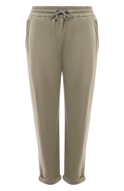 Женские хлопковые брюки BRUNELLO CUCINELLI светло-зеленого цвета, арт. MH827SA399 | Фото 1 (Дли�на (брюки, джинсы): Укороченные; Стили: Кэжуэл; Женское Кросс-КТ: Брюки-одежда; Силуэт Ж (брюки и джинсы): Прямые; Материал внешний: Хлопок)