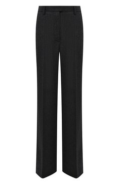 Женские шерстяные брюки PRADA темно-серого цвета, арт. P290EG-1ZJ8-F0480-212 | Фото 1 (Материал внешний: Шерсть; Длина (брюки, джинсы): Стандартные; Женское Кросс-КТ: Брюки-одежда; Материал сплава: Проставлено; Силуэт Ж (брюки и джинсы): Расклешенные; Драгоценные камни: Проставлено; Стили: Кэжуэл)