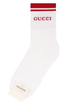 Мужские хлопковые носки GUCCI белого цвета, арт. 496493/4G293 | Фото 1 (Кросс-КТ: бельё; Материал внешний: Хлопок)