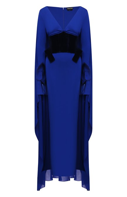 Женское платье из вискозы TOM FORD синего цвета, арт. ABJ506-FAX574 | Фото 1 (Стили: Романтичный; Случай: Вечерний; Материал внешний: Вискоза; Женское Кросс-КТ: Платье-одежда; Материал подклада: Шелк; Длина Ж (юбки, платья, шорты): Макси; Рукава: Длинные; Региональные ограничения белый список (Axapta Mercury): RU)