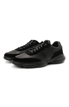 Мужские кожаные кроссовки BOSS черного цвета, арт. 50454970 | Фото 1 (Стили: Классический; Материал утеплителя: Без утеплителя; Подошва: Массивная)
