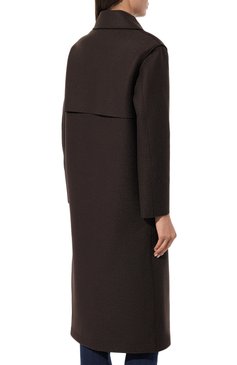 Женское шерстяное пальто HARRIS WHARF LONDON коричневого цвета, арт. A1551MLK-Y | Фото 4 (Материал внешний: Шерсть; Рукава: Длинные; Материал сплава: Проставлено; Стили: Классический; Материал подклада: Синтетический материал; Длина (верхняя одежда): Длинные; 1-2-бортные: Однобортные; Драгоценные камни: Проставлено)