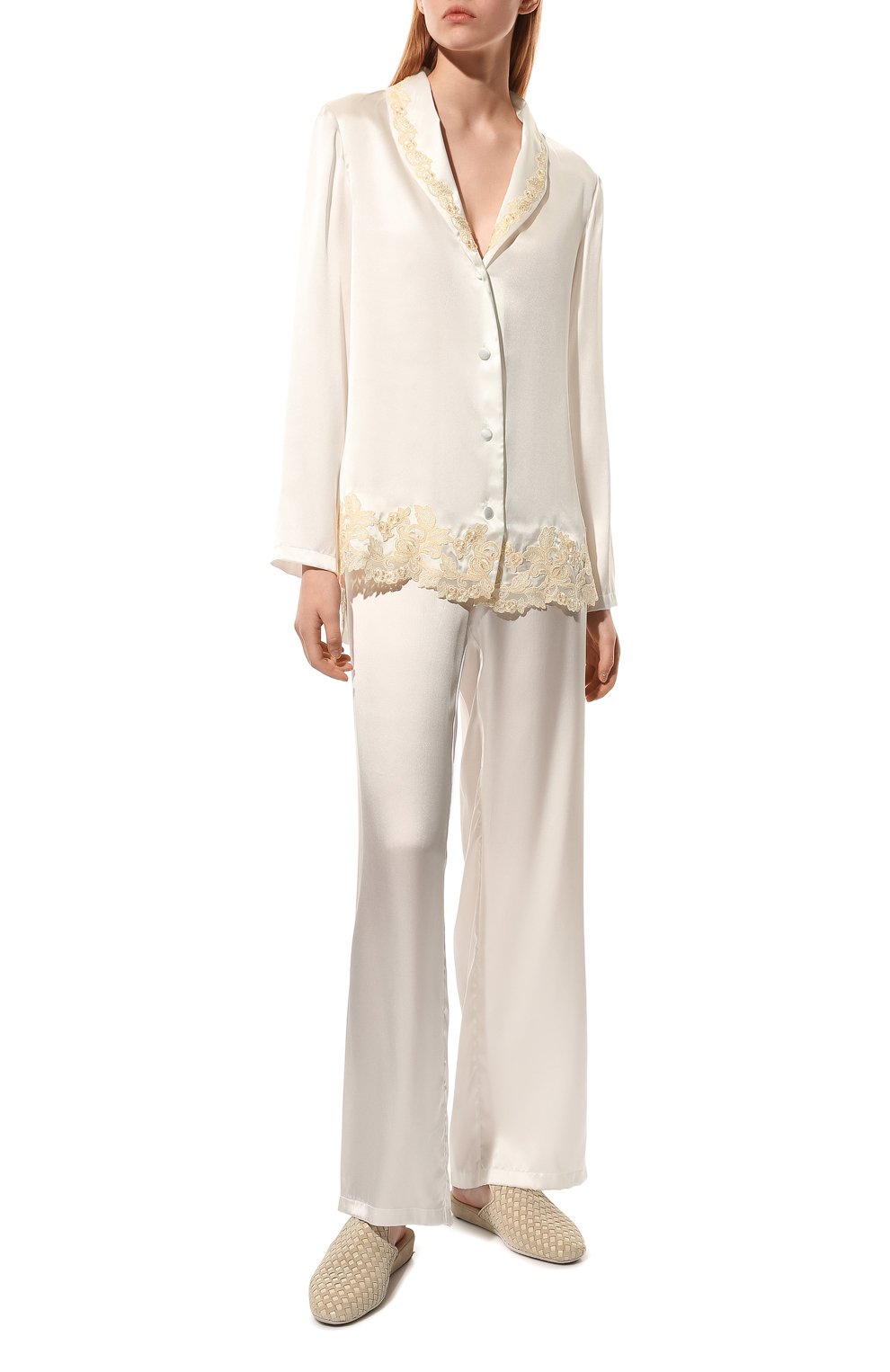 Женская шелковая пижама LA PERLA белого цвета, арт. 0051240 | Фото 2 (Материал внешний: Шелк)