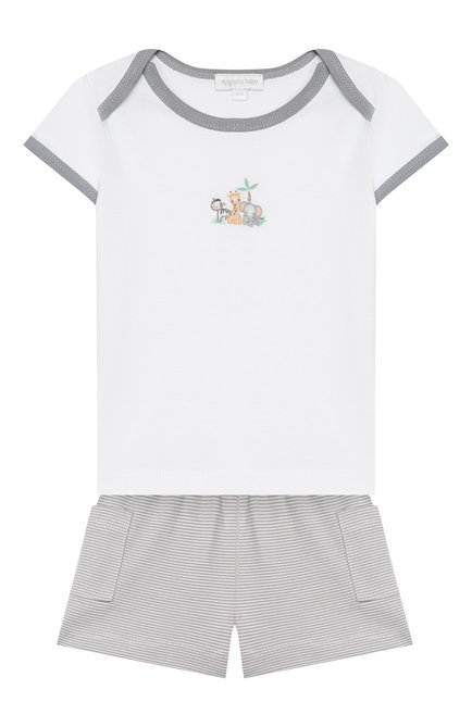 Детский хлопковая пижама MAGNOLIA BABY серого цвета, арт. 649-102-SV | Фото 1 (Рукава: Короткие; Материал внешний: Хлопок; Кросс-КТ НВ: Костюм)