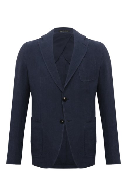 Мужской льняной пиджак EMPORIO ARMANI синего цвета по цене 99000 руб., арт. 01G930/01448 | Фото 1