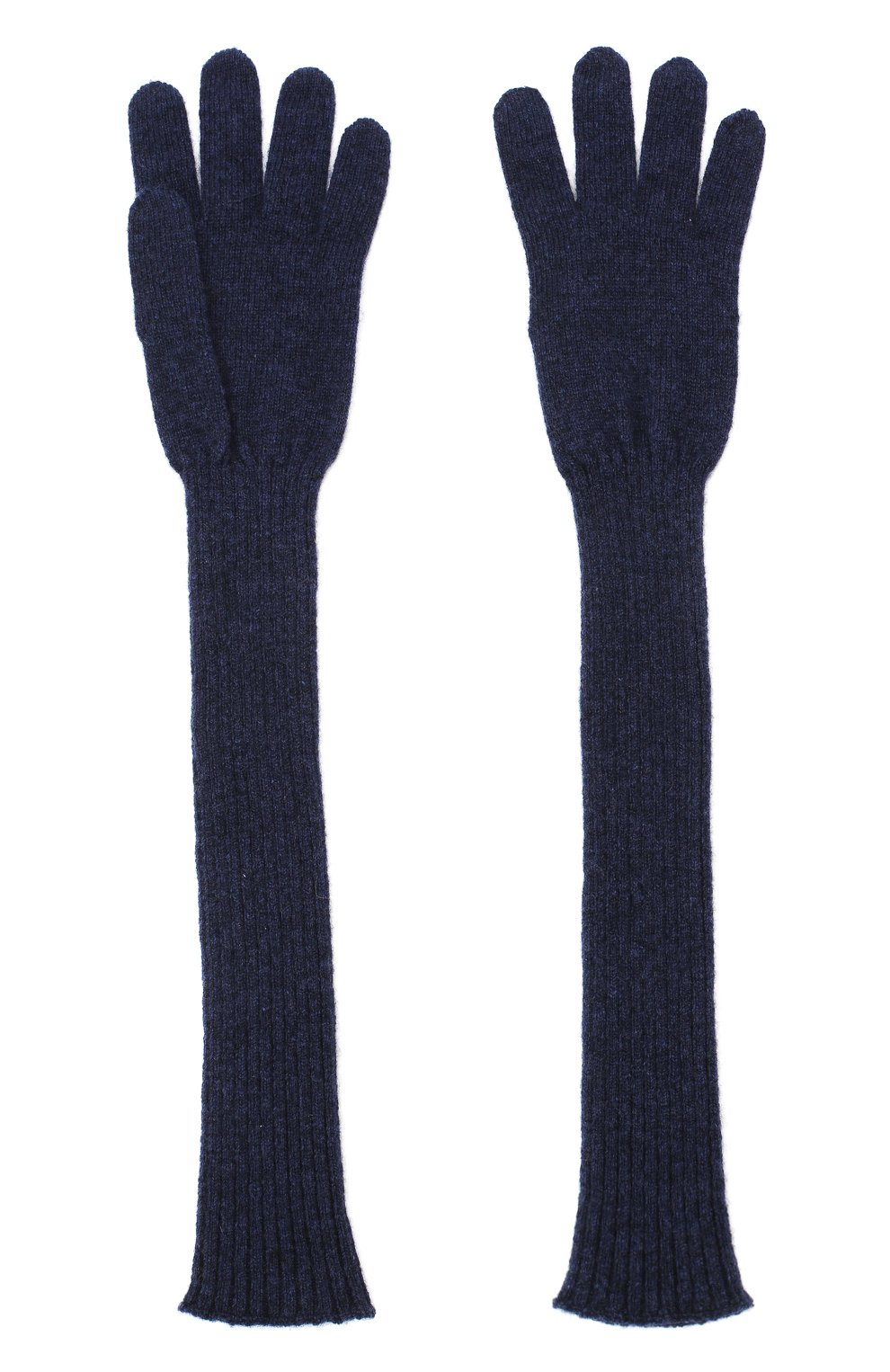 Женские удлиненные кашемировые перчатки TEGIN синего цвета, арт. 2483 | Фото 2 (Материал: Текстиль, Кашемир, Шерсть; Кросс-КТ: Трикотаж; Длина (верхняя одежда): Длинные)