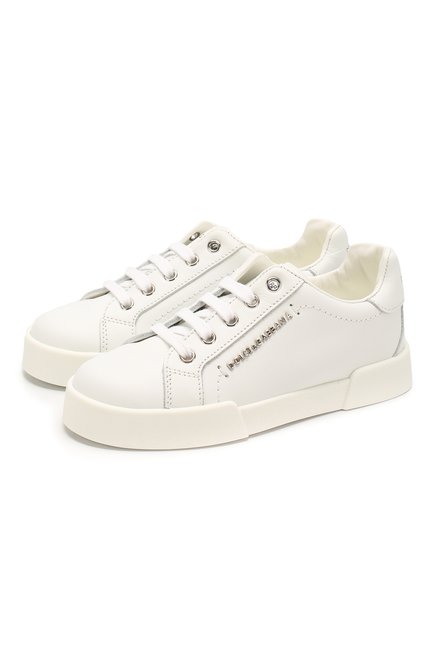 Детские кожаные кеды DOLCE & GABBANA белого цвета, арт. DA0724/A3444/29-36 | Фото 1 (Материал внутренний: Натуральная кожа; Материал внешний: Кожа; Мальчики-школьная форма: Спортивная обувь; Региональные ограничения белый список (Axapta Mercury): RU; Длина стельки: 22,7, 20; Мальчики Кросс-КТ: Обувь-низкие; ширина носка стельки: 7,1, 7,5; толщина подошвы: 2)