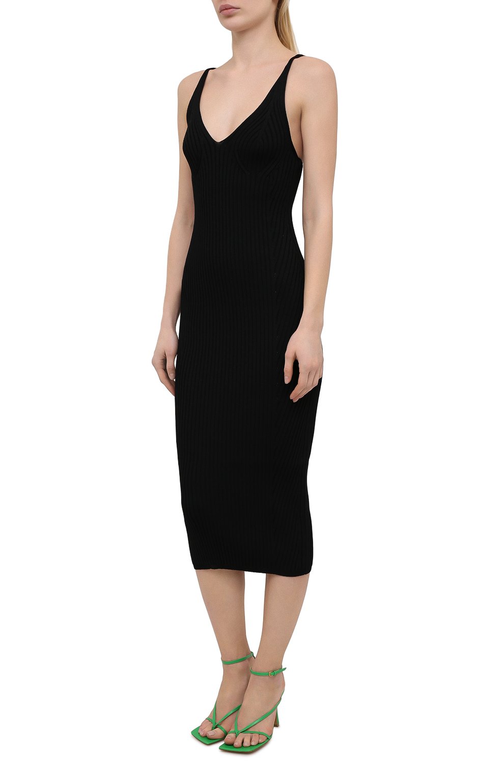 Женское платье из вискозы BALMAIN черного цвета, арт. VF0RH010/K252 | Фото 3 (Рукава: На бретелях; Случай: Повседневный; Региональные ограничения белый список (Axapta Mercury): RU; Кросс-КТ: Трикотаж; Длина Ж (юбки, платья, шорты): Миди; Материал внешний: Вискоза; Женское Кросс-КТ: Платье-одежда)