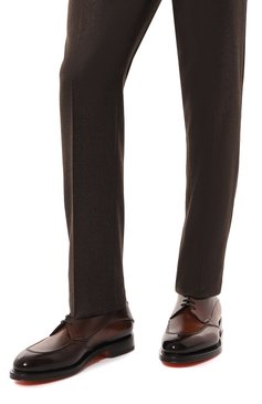 Мужские кожаные дерби SANTONI темно-коричневого цвета, арт. MCCG18554MD3HSC2T50 | Фото 3 (Материал внутренний: Натуральная кожа; Материал сплава: Проставлено; Нос: Не проставлено; Стили: Классический)