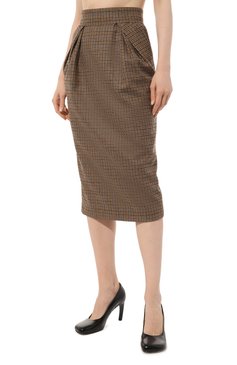 Женская шерстяная юбка MAISON MARGIELA коричневого цвета, арт. S51ME0007/S52413 | Фото 3 (Материал внешний: Шерсть; Женское Кросс-КТ: Юбка-одежда; Материал сплава: Проставлено; Длина Ж (юбки, платья, шорты): Миди; Драгоценные камни: Проставлено; Материал подклада: Купро; Стили: Кэжуэл)