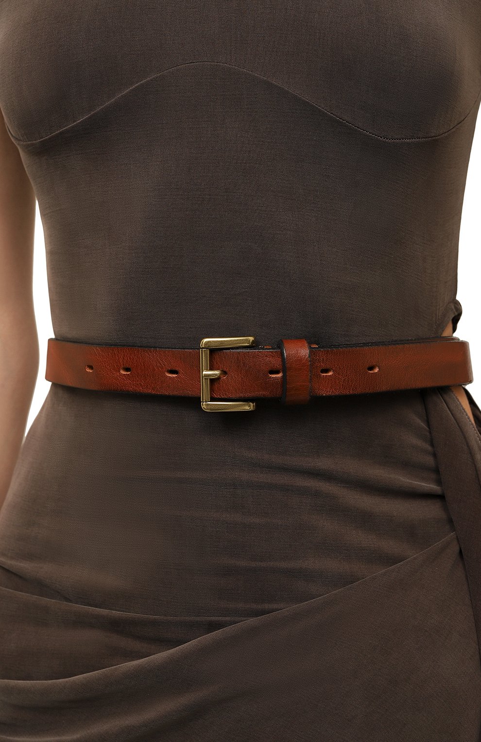 Женский кожаный ремень SARA ROKA коричневого цвета, арт. S1X7431/S533336 | Фото 2 (Материал: Натуральная кожа; Материал сплава: Проставлено; Нос: Не проставлено; Кросс-КТ: Тонкие)