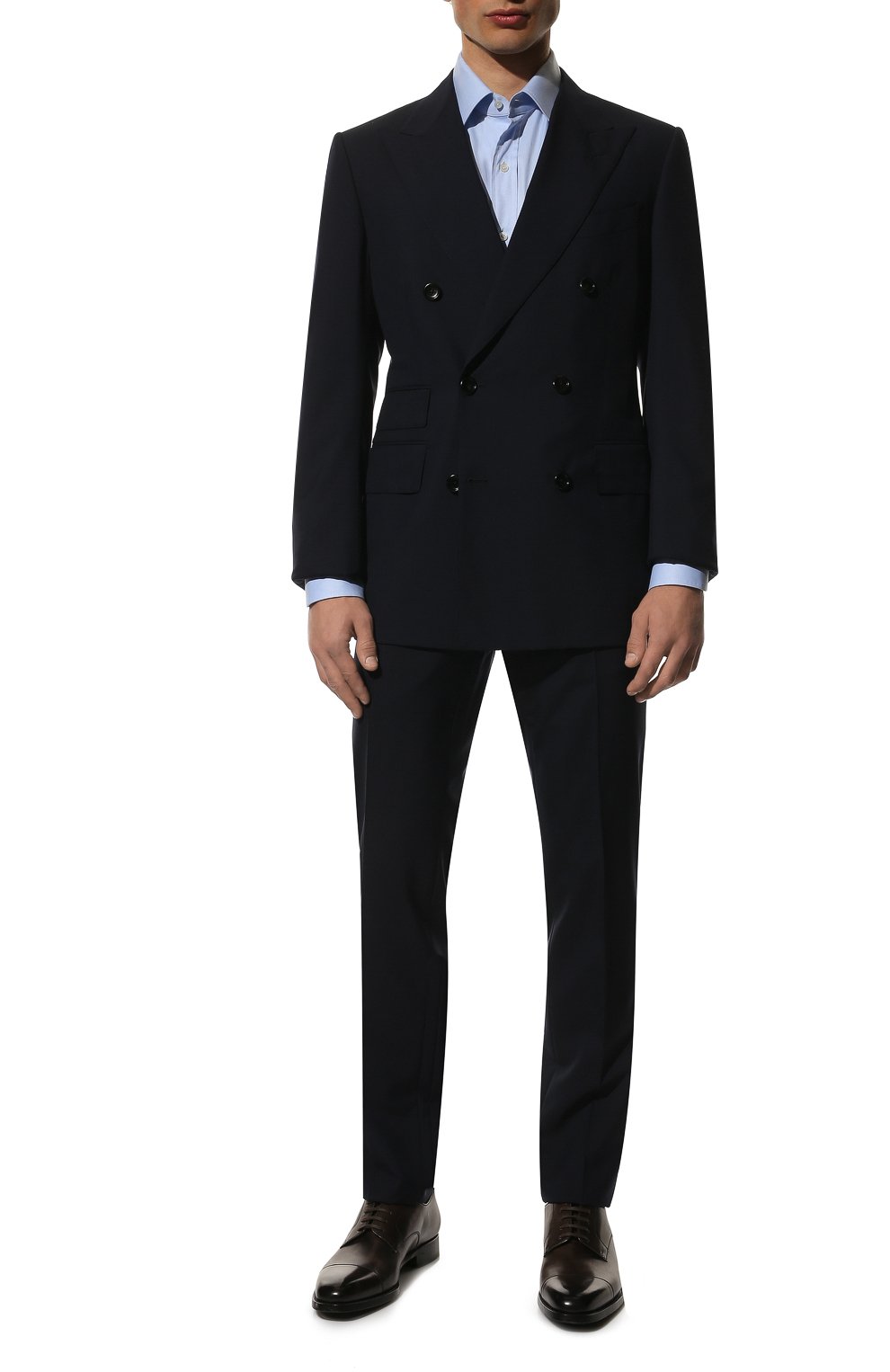 Мужская хлопковая сорочка TOM FORD голубого цвета, арт. QFT192/94C1JE | Фото 2 (Манжеты: На пуговицах; Воротник: Кент; Рукава: Длинные; Рубашки М: Regular Fit; Длина (для топов): Стандартные; Материал внешний: Хлопок; Стили: Классический; Случай: Формальный; Принт: Однотонные)