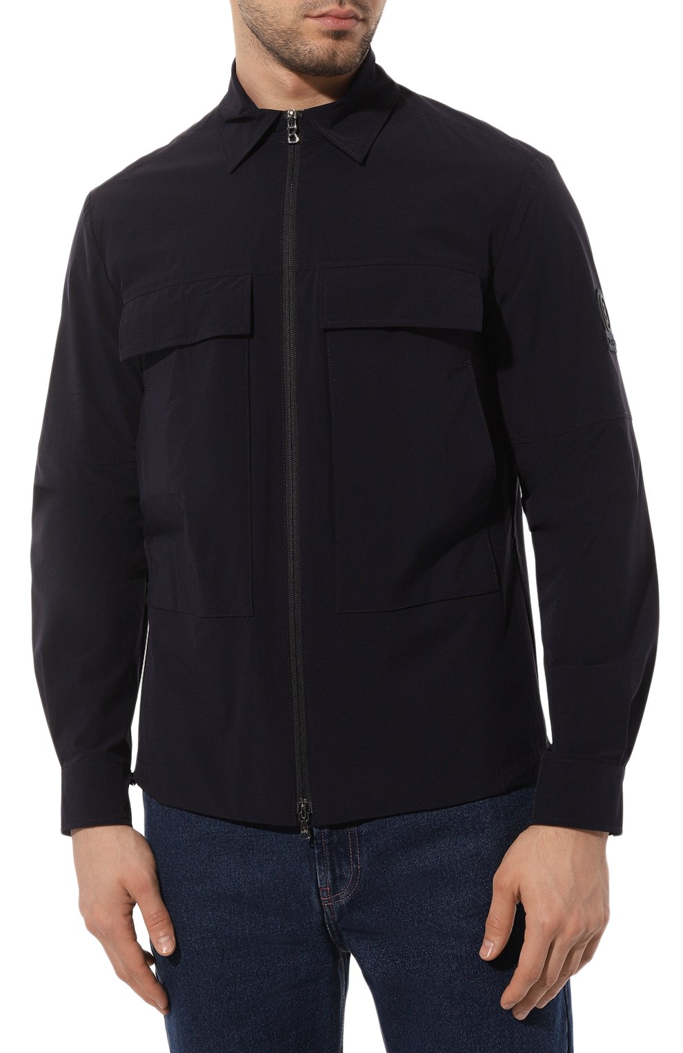 Мужская куртка BOGNER темно-синего цвета, арт. 38987287 | Фото 3 (Кросс-КТ: Куртка, Ветровка; Рукава: Длинные; Материал внешний: Синтетический материал; Длина (верхняя одежда): Короткие; Стили: Кэжуэл)