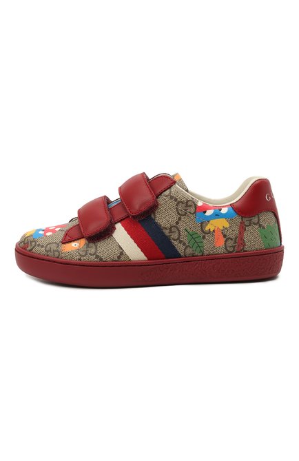 Детские кеды GUCCI бордового цвета, арт. 463090/22T20 | Фото 2 (Материал внутренний: Натуральная кожа; Материал внешний: Экокожа; Кросс-КТ: велькро; Длина стельки: 17,8, 19,6, 18,4, 21,7, 20,2, 20,9; Мальчики Кросс-КТ: Обувь-низкие)