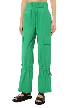 Женские хлопковые брюки ERIKA CAVALLINI зеленого цвета, арт. S3/P/P3SJ08 | Фото 3 (Длина (брюки, джинсы): Стандартные; Женское Кросс-КТ: Брюки-одежда; Силуэт Ж (брюки и джинсы): Прямые; Материал сплава: Проставлено; Материал внешний: Хлопок; Драгоценные камни: Проставлено; Стили: Кэжуэл)