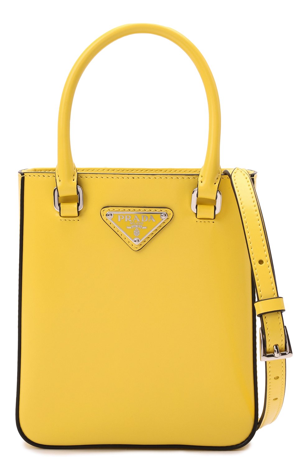 Женский сумка-тоут PRADA желтого цвета, арт. 1BA331-ZO6-F0ZNZ-OOO | Фото 4 (Сумки-технические: Сумки-шопперы; Материал: Натуральная кожа; Размер: mini; Ремень/цепочка: На ремешке)
