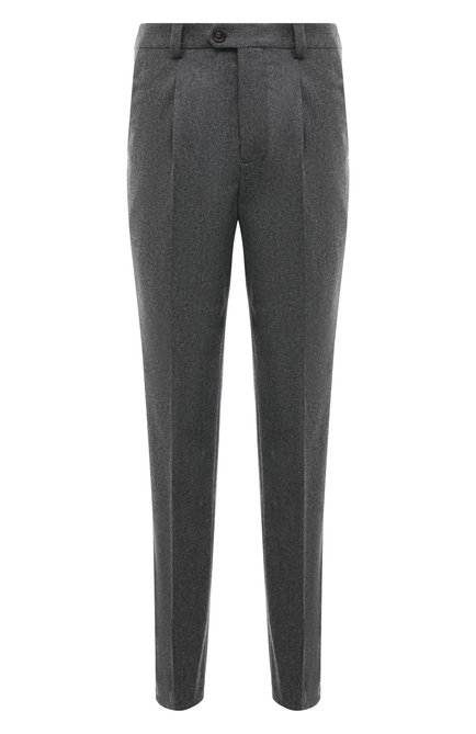 Мужские шерстяные брюки BRUNELLO CUCINELLI темно-серого цвета, арт. M038PB2164 | Фото 1 (Материал внешний: Шерсть; Длина (брюки, джинсы): Стандартные; Драгоценные камни: Проставлено; Материал сплава: Проставлено)