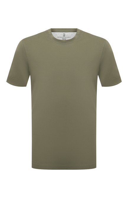 Мужская хлопковая футболка  BRUNELLO CUCINELLI хаки цвета по цене 43750 руб., арт. M0T611308 | Фото 1