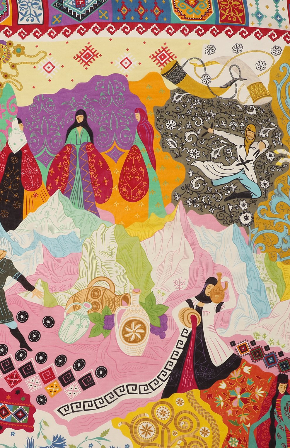Женский шелковый платок кавказ GOURJI разноцветного цвета, арт. T25CAUC7R | Фото 4 (Принт: С принтом; Материал: Текстиль, Шелк; Материал сплава: Проставлено; Нос: Не проставлено)