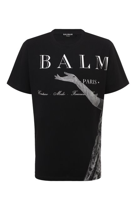 Мужская хлопковая футболка BALMAIN черного цвета по цене 69950 руб., арт. BH0EG010/GD17 | Фото 1