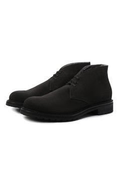 Мужские замшевые ботинки PRADA темно-серого цвета, арт. 2TF031-3D8E-F0308-A000 | Фото 1 (Материал утеплителя: Натуральный мех; Мужское Кросс-КТ: Ботинки-обувь, Дезерты-обувь, зимние ботинки; Подошва: Плоская; Материал внешний: Замша)