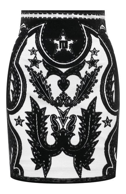 Женская хлопковая юбка BALMAIN черно-белого цвета по цене 99500 руб., арт. CF1LC136/JH72 | Фото 1