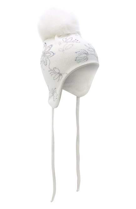 Детского шерстяная шапка с меховым помпоном IL TRENINO белого цвета, арт. 20 8371/E0 | Фото 1 (Материал: Шерсть, Текстиль)