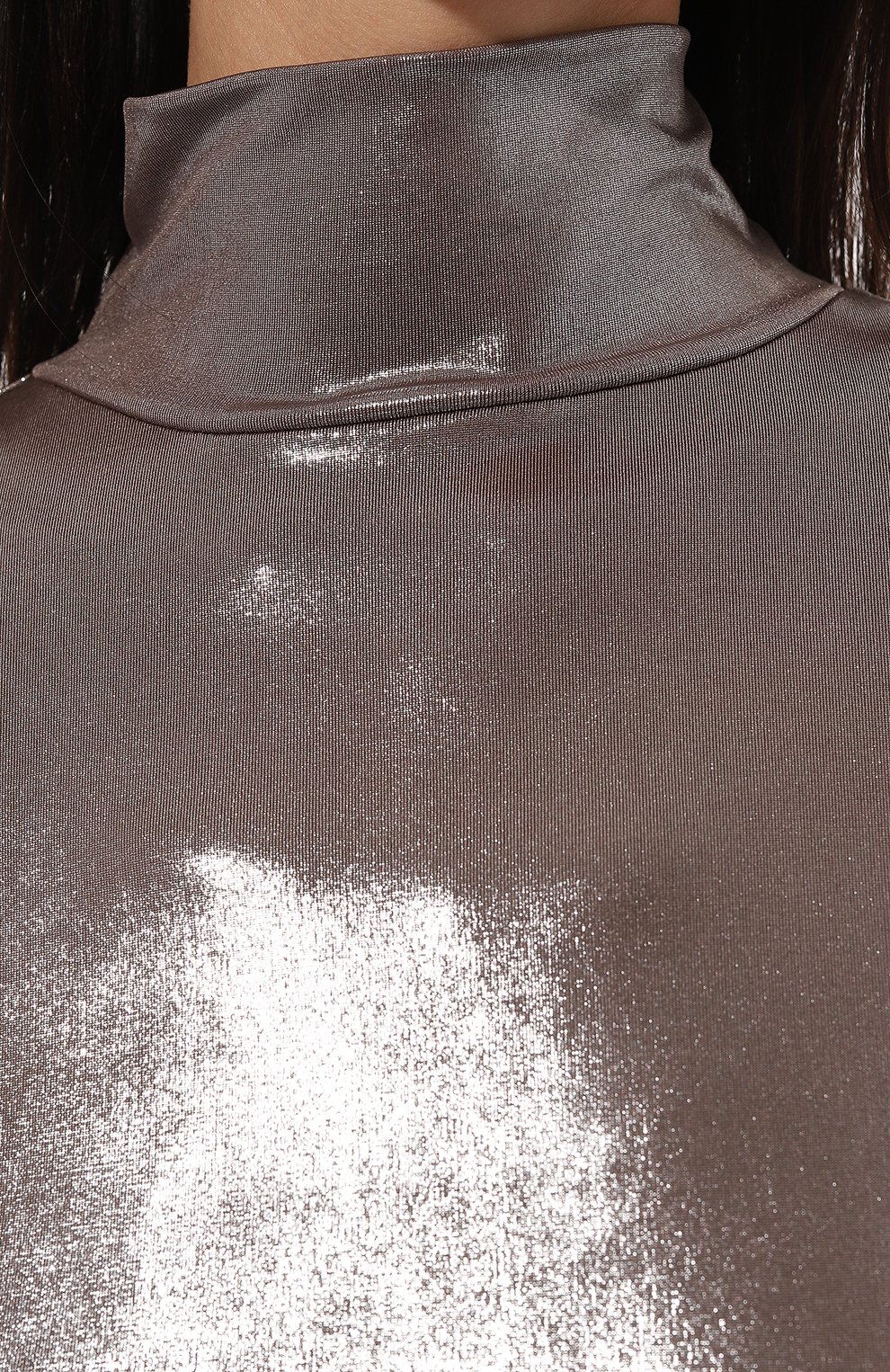 Женская водолазка FLASHIN серебряного цвета, арт. FX23TG | Фото 5 (Женское Кросс-КТ: Водолазка-одежда; Рука ва: Длинные; Стили: Гламурный; Материал внешний: Синтетический материал; Длина (для топов): Стандартные; Материал сплава: Проставлено; Драгоценные камни: Проставлено)